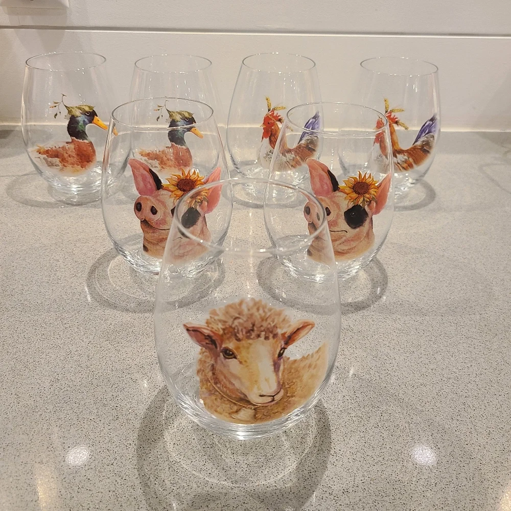 Pier 1 Animal Print Stemless Wine Glasses Set